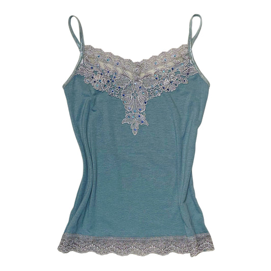 Blue lace rhinestones tank