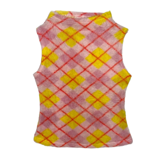 Pink yellow checkered furry top