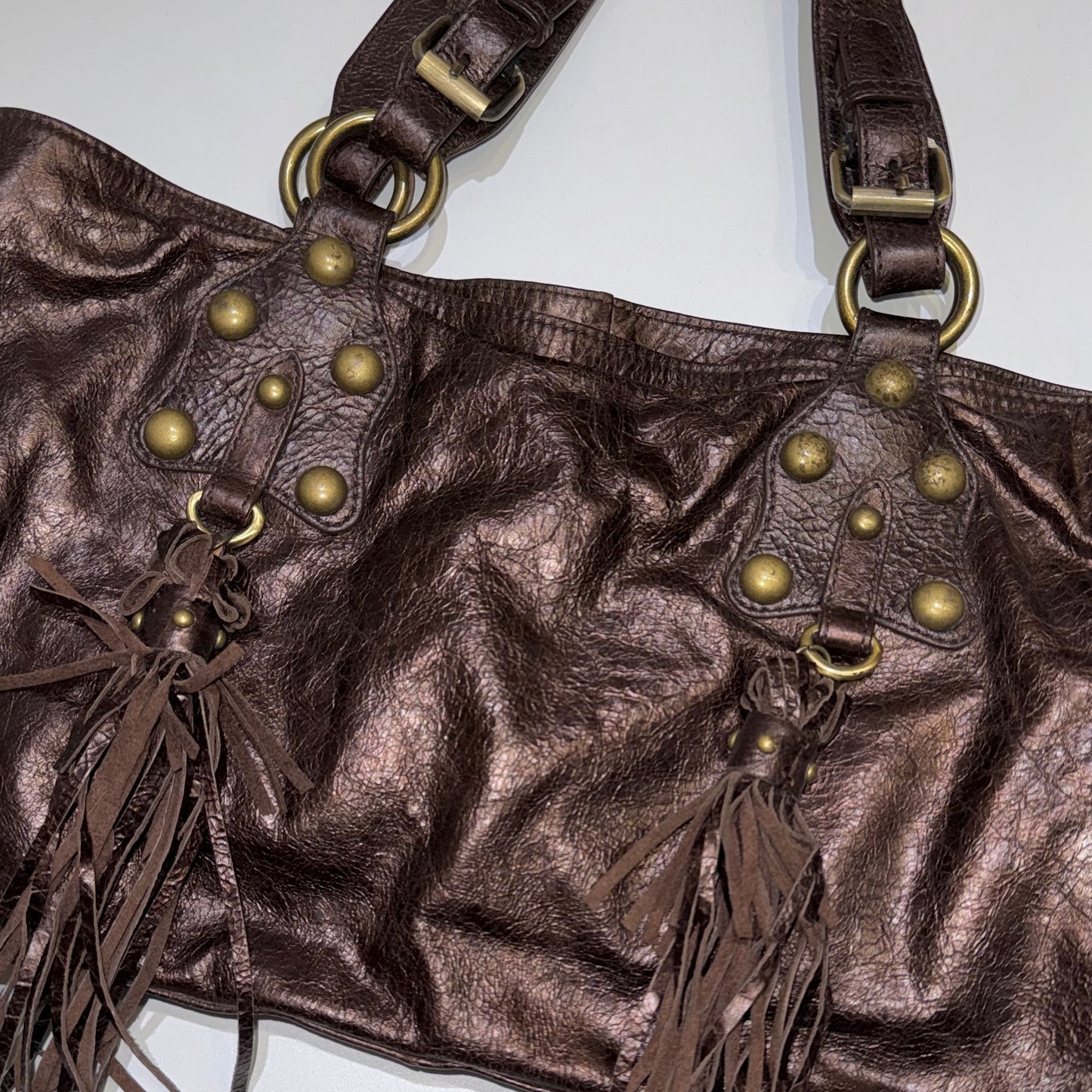 Brown rivets fringe bag