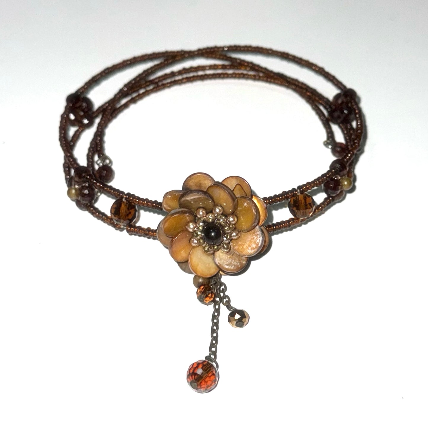 Brown flower bead choker