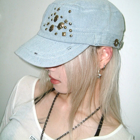 Denim skull hat