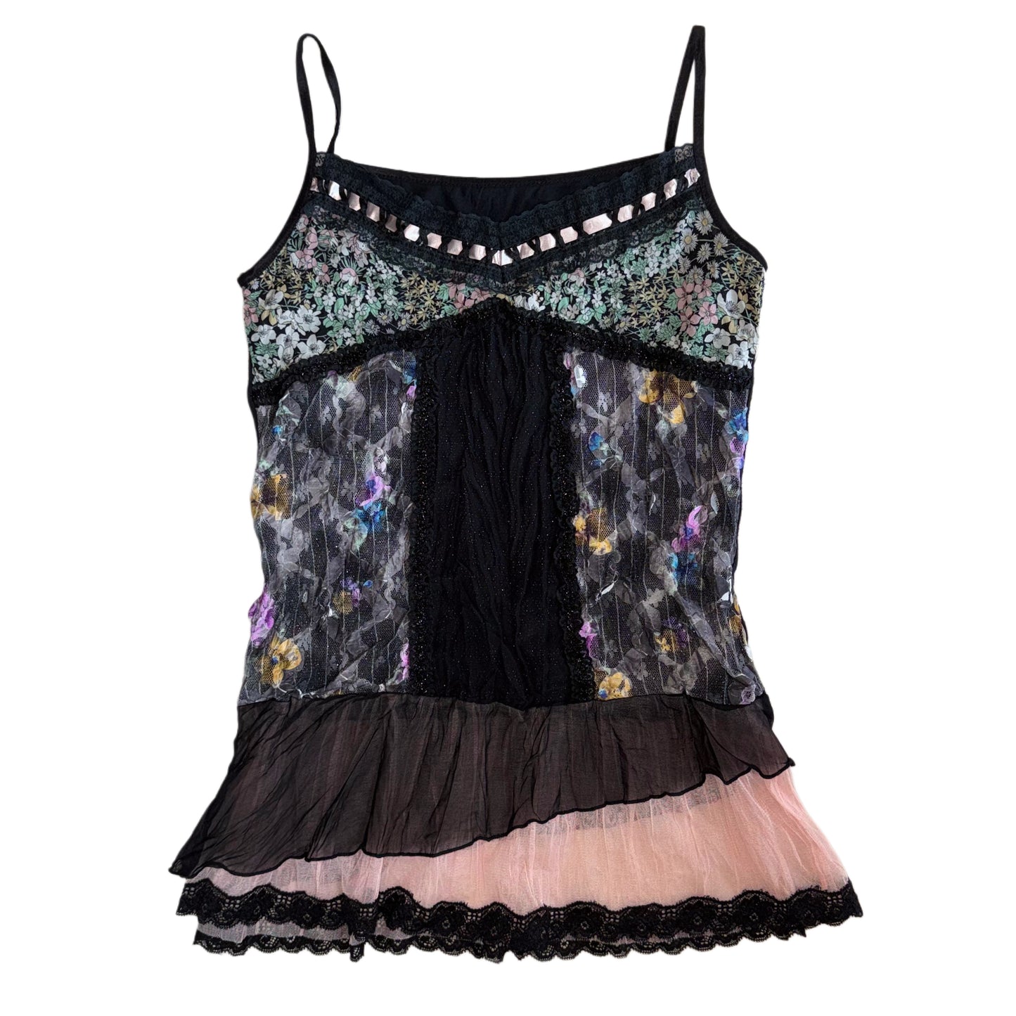 Black floral lace cami