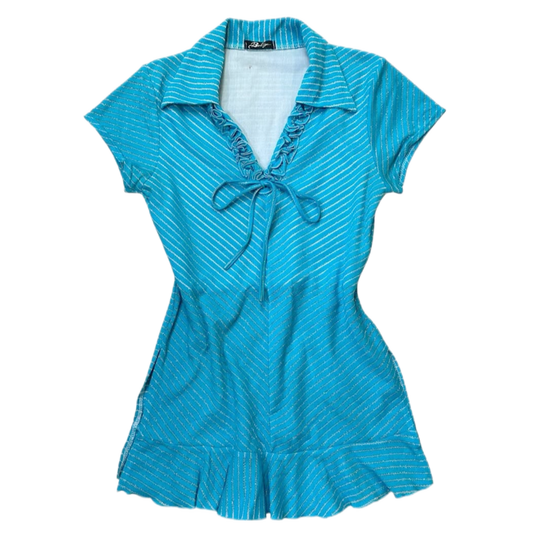 Ocean blue v-neck glittering ruffle top