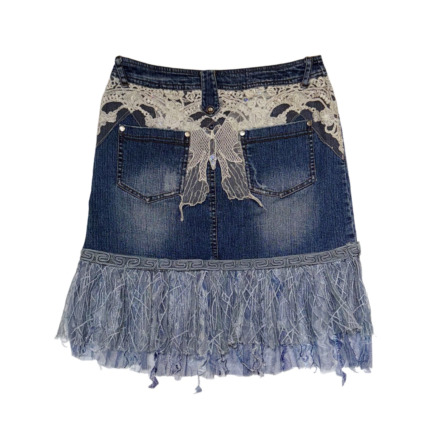 Lace butterfly denim skirt
