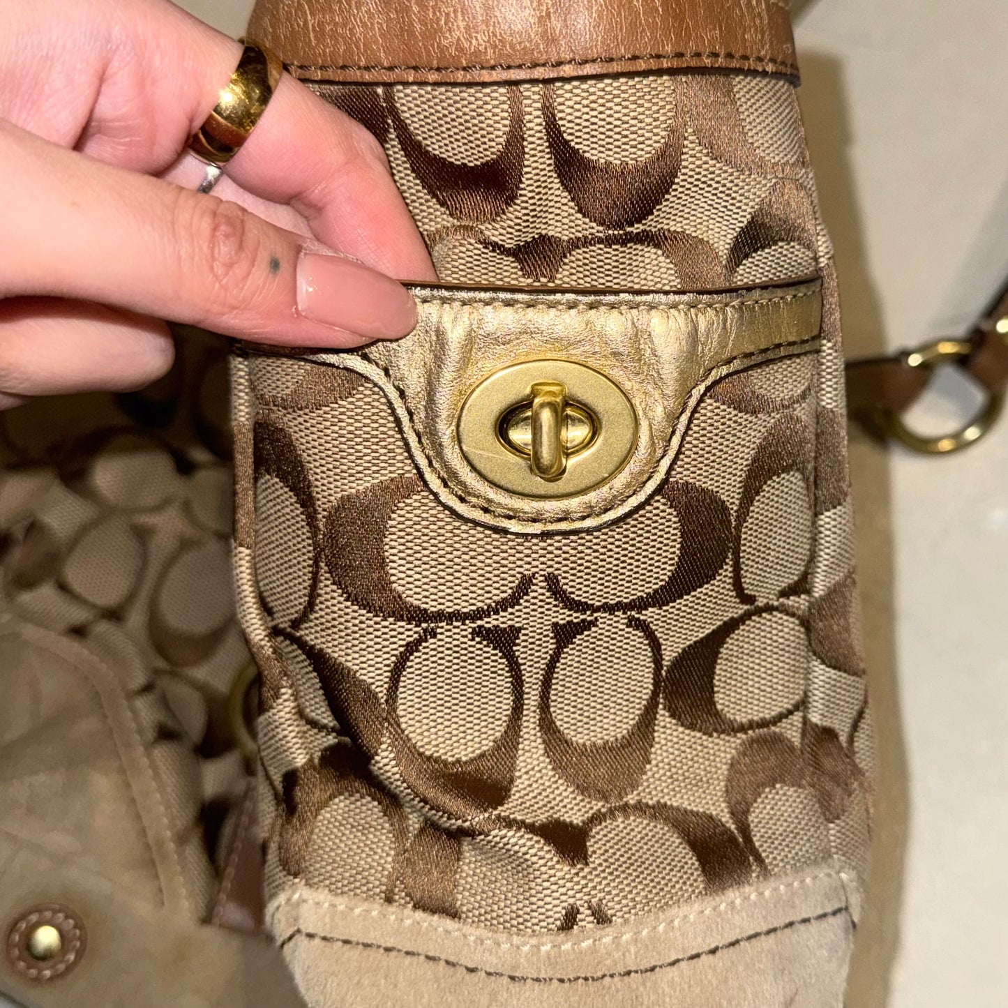 Coach brown suede shoulder bag