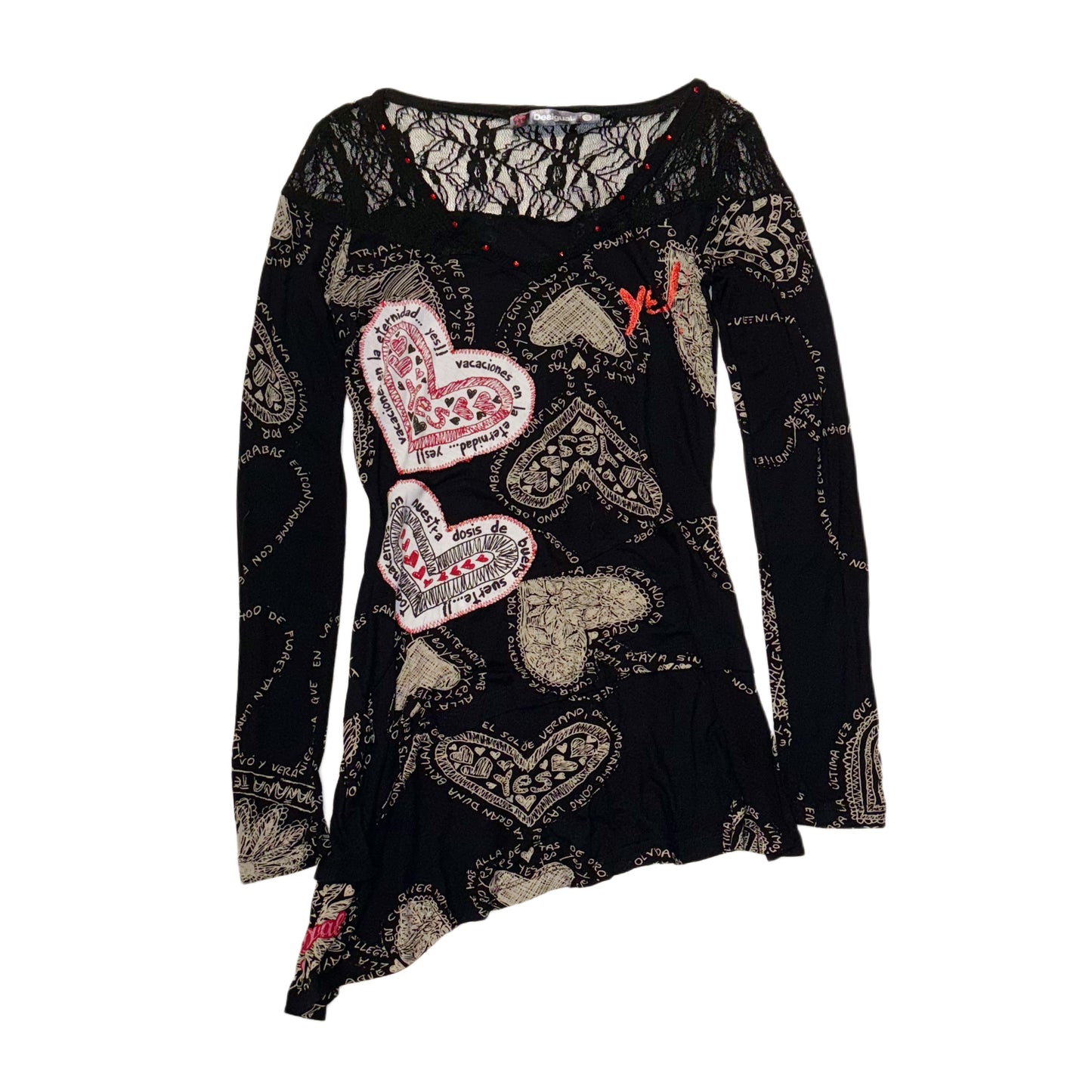 Desigual black lace heart graphic long sleeve
