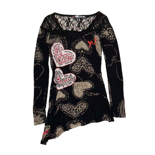 Desigual black lace heart graphic long sleeve