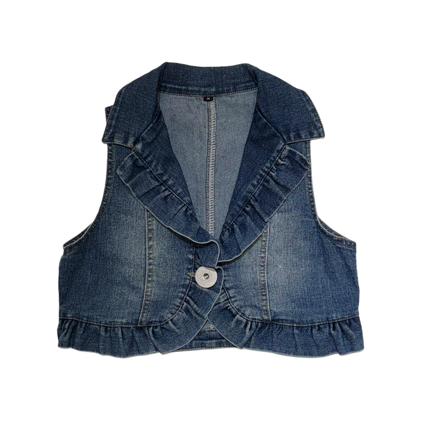Denim ruffle cropped vest