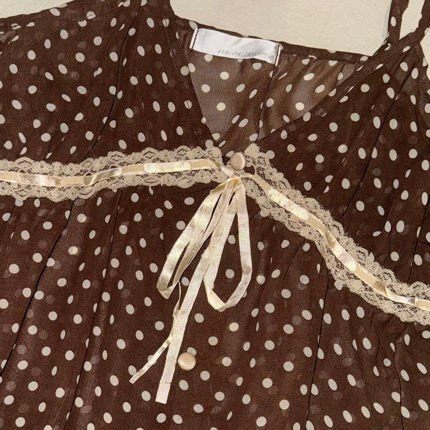 Brown polka dot mesh tank