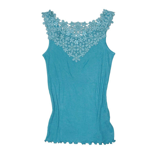 Axes teal floral lace tank with pearl detail