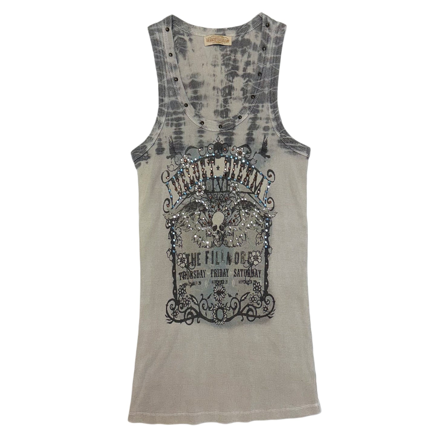 Skinny Minnie rhinestones rivets skull top