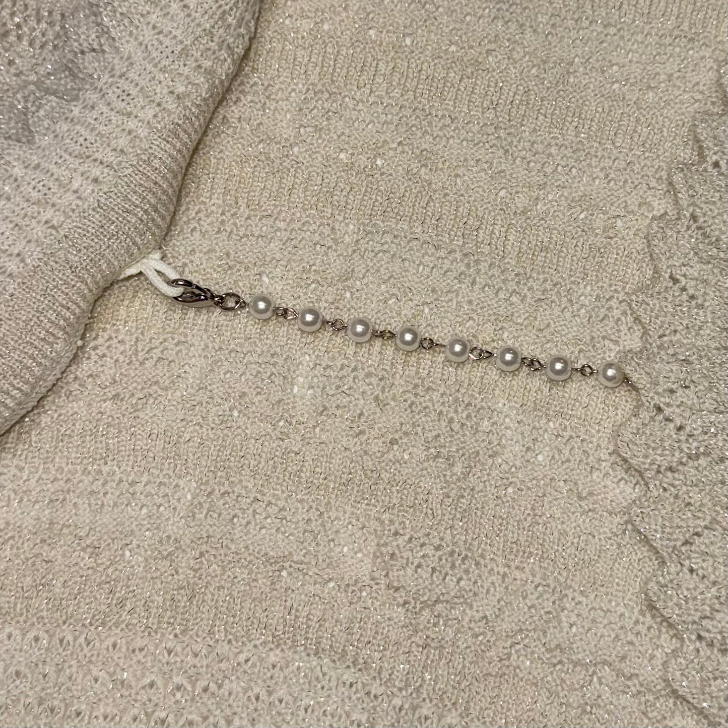 Axes cream shimmer knit pearls cropped cardigan