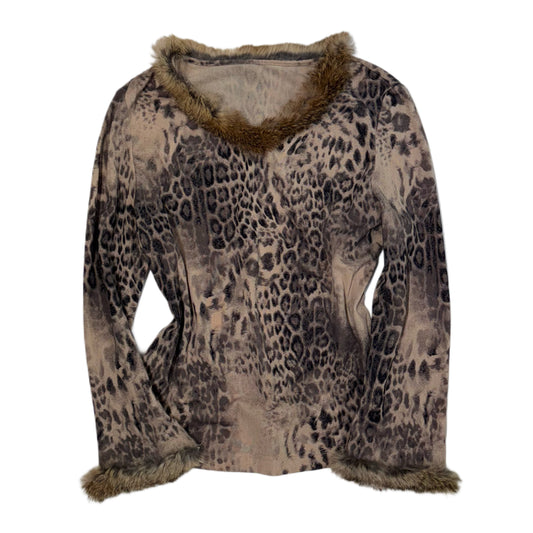 Brown leopard print furry long sleeve