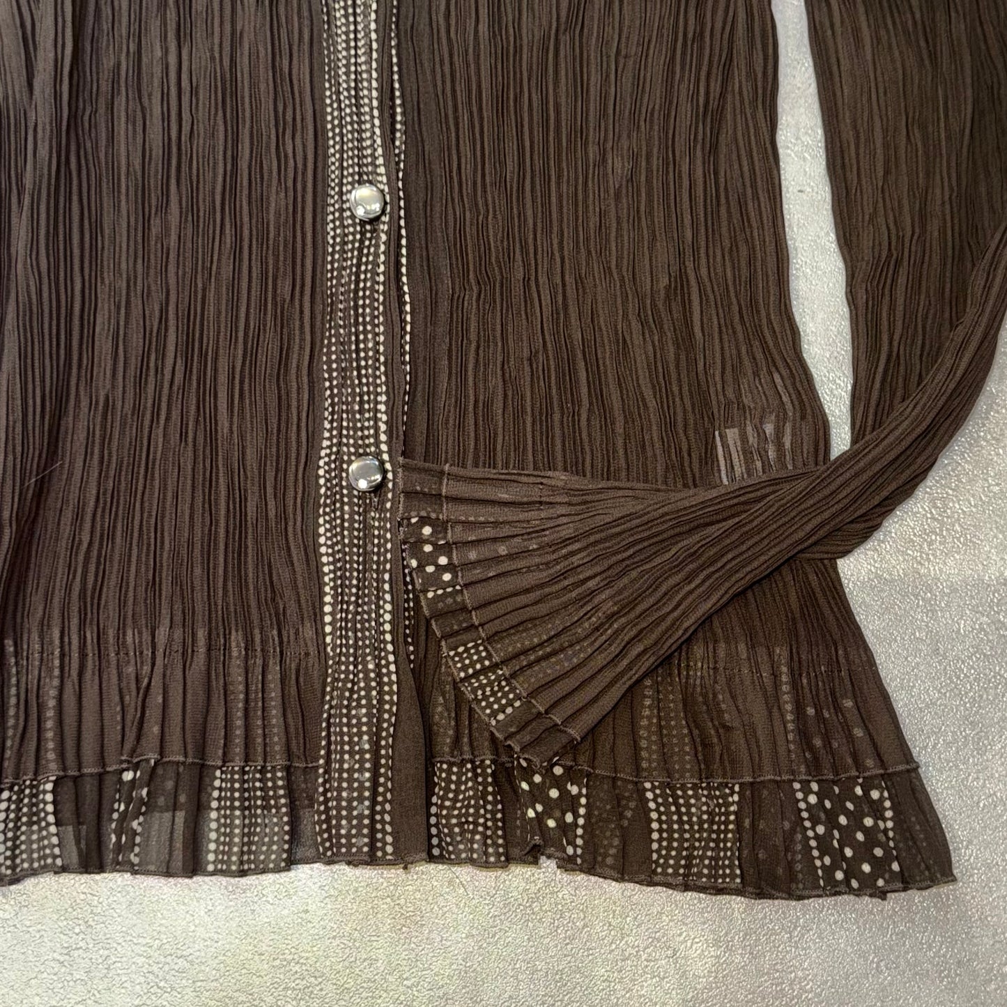 Brown polka dot mesh shirt
