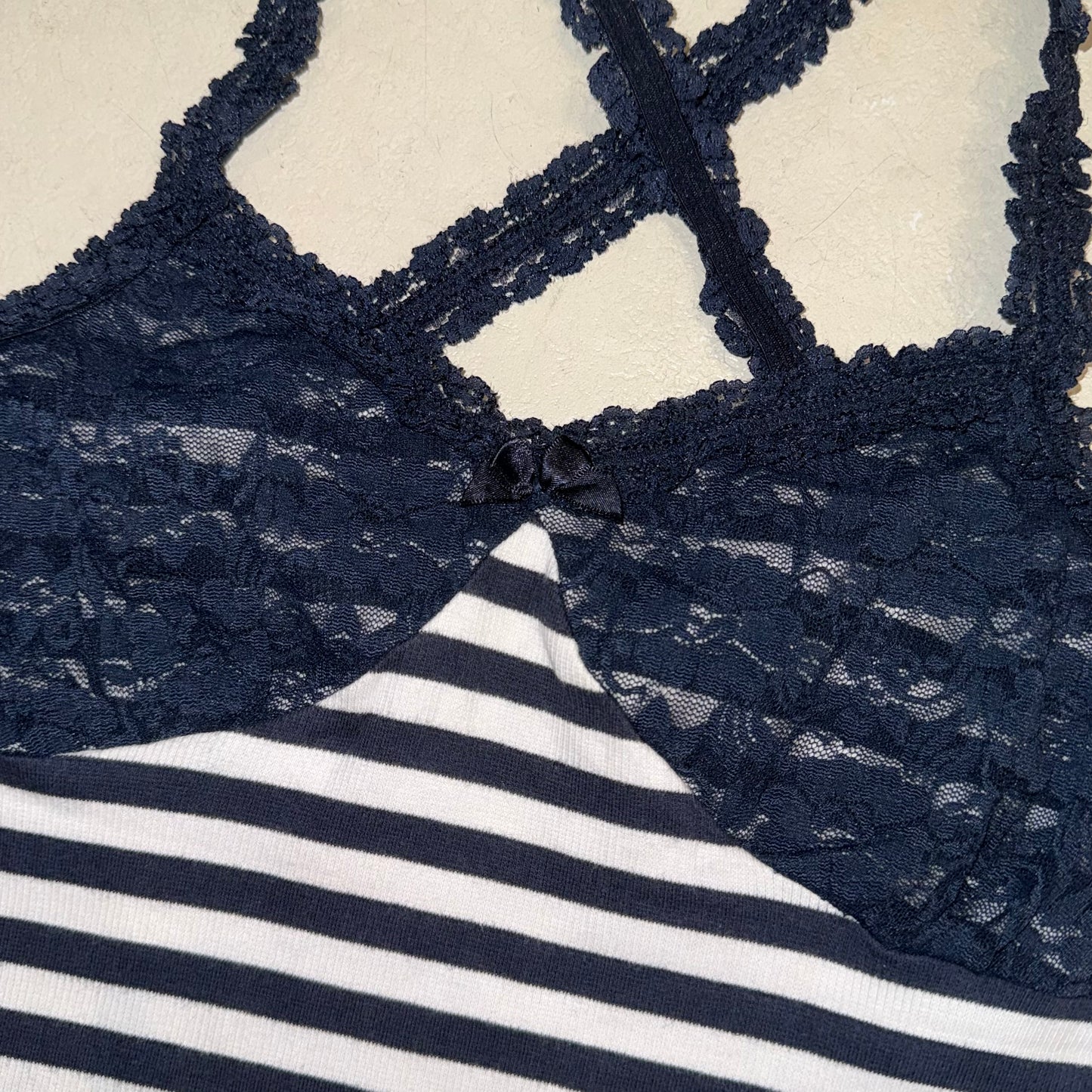 Cecil McBee navy strap lace trim tank