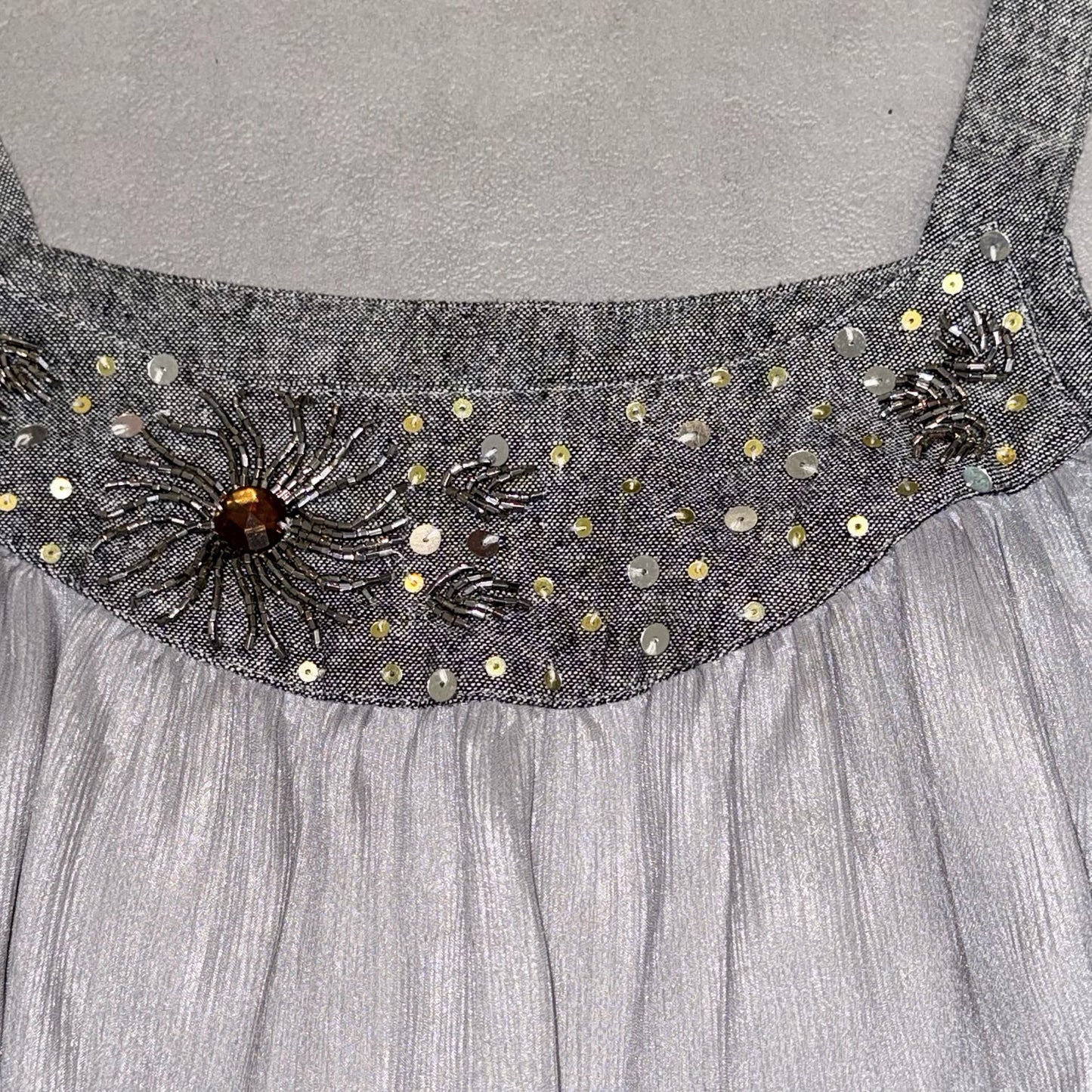 Grey embroidered polka dot layered top
