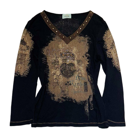 To the angel brown rhinestone long sleeve