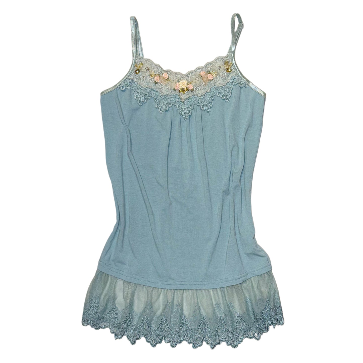 Axes Tiffany blue floral lace cami