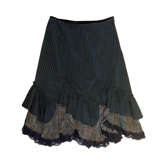 Dark green stripes layered lace skirt