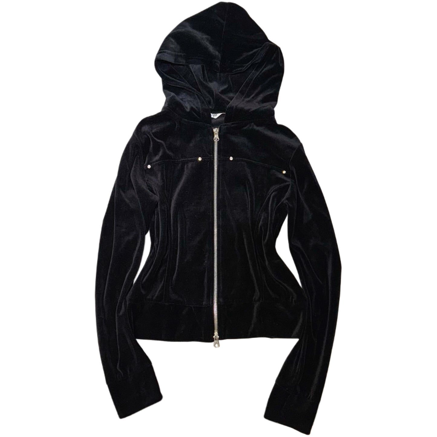 Black velvet double zip hoodie