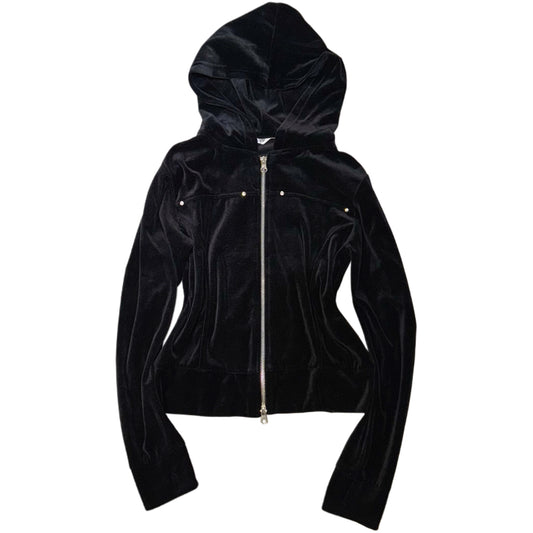 Black velvet double zip hoodie