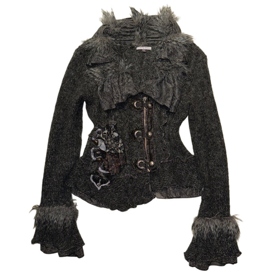 Patrice Breal grey black knit zip button cardigan