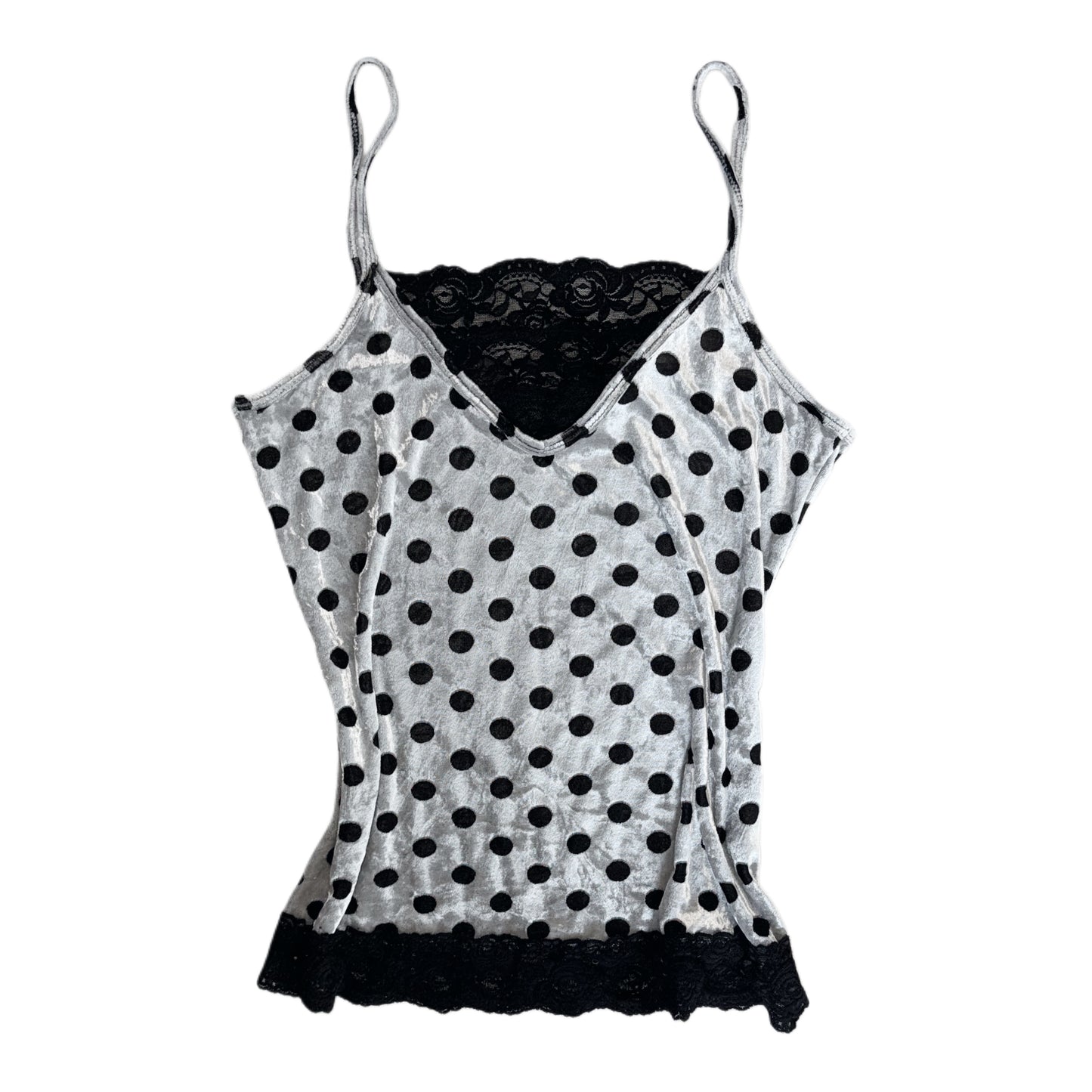 Grey velvet polka dot lace tank