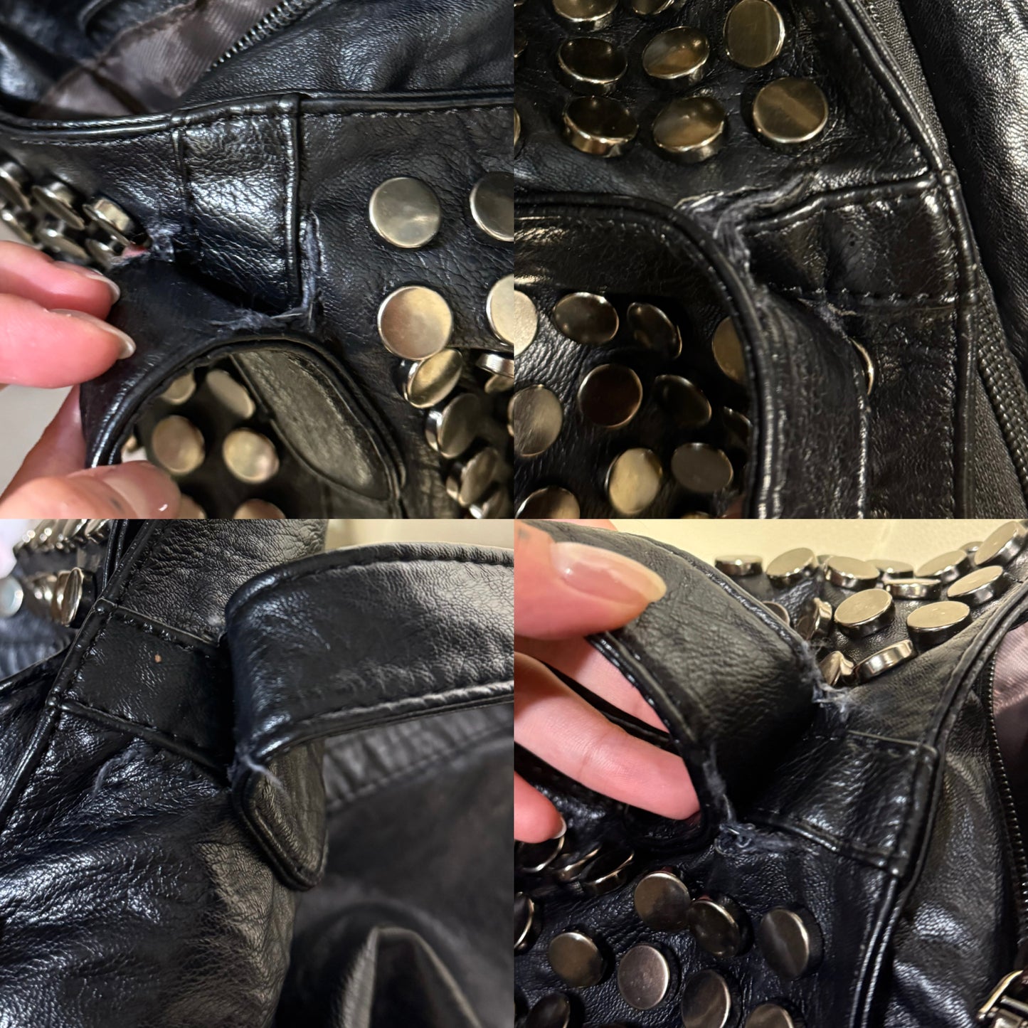 Black leather rivets bag