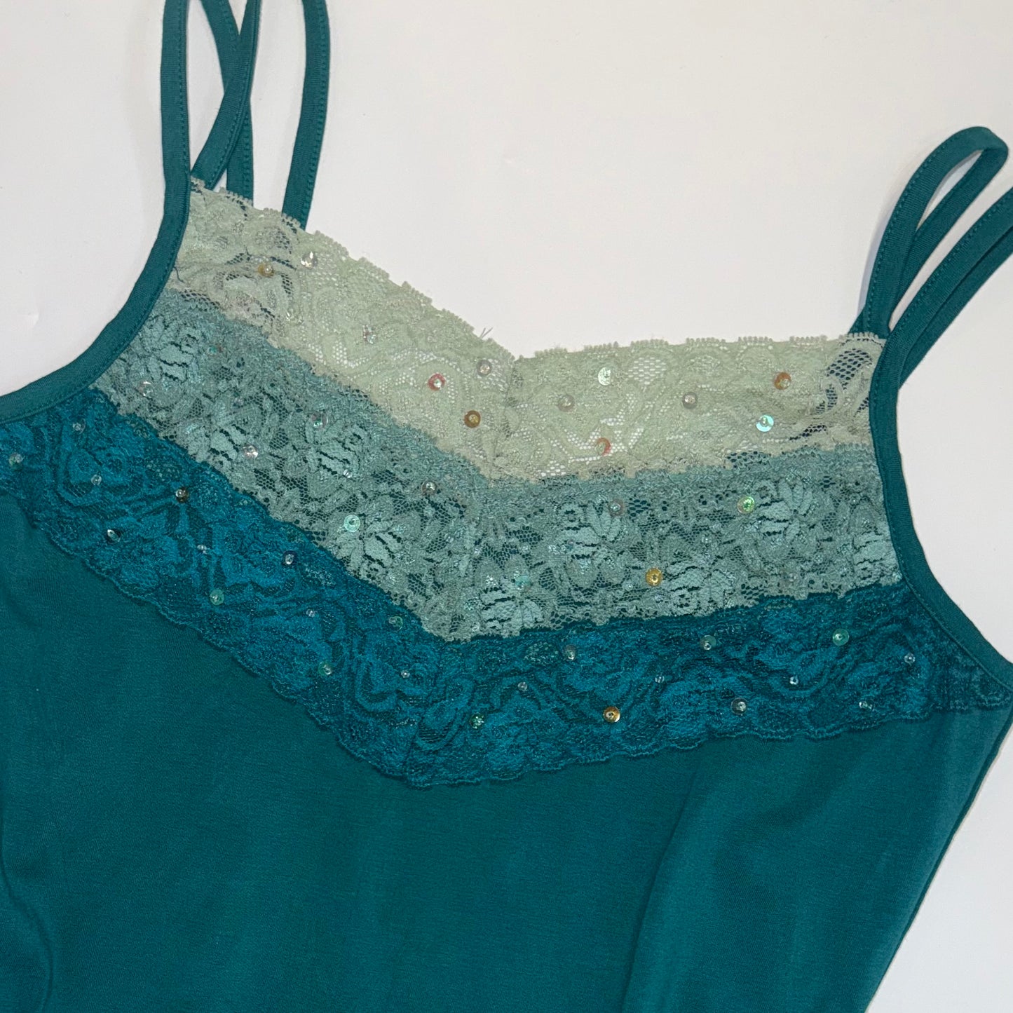 Teal embroidered lace cami