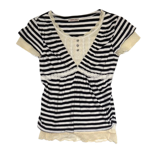 Striped lace layered top