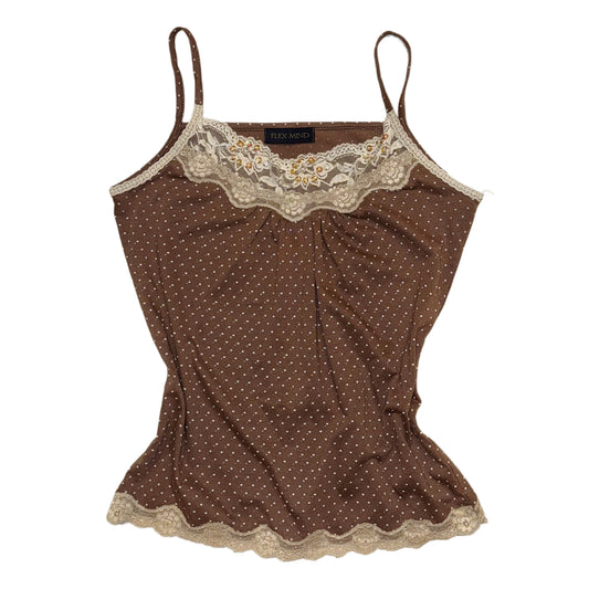 Brown lace embroidered polka dot cami