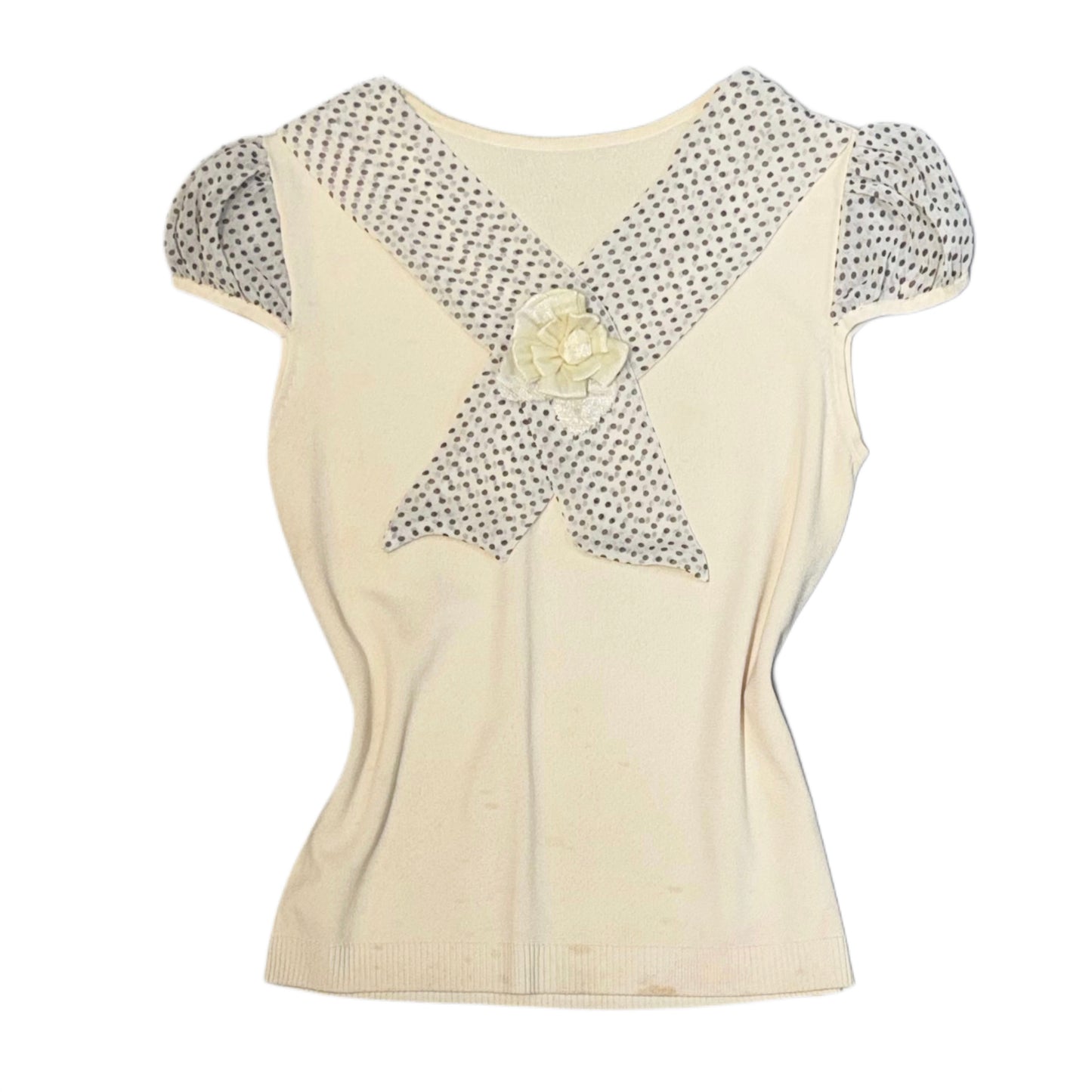 Polka dot soft cream knit top