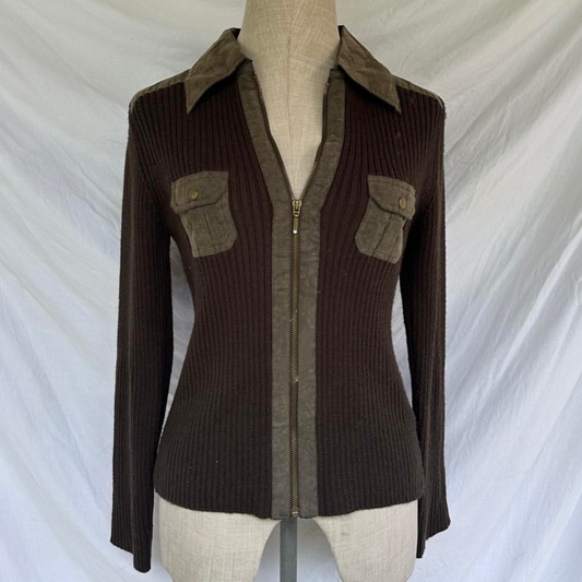 Brown zip up knit jacket