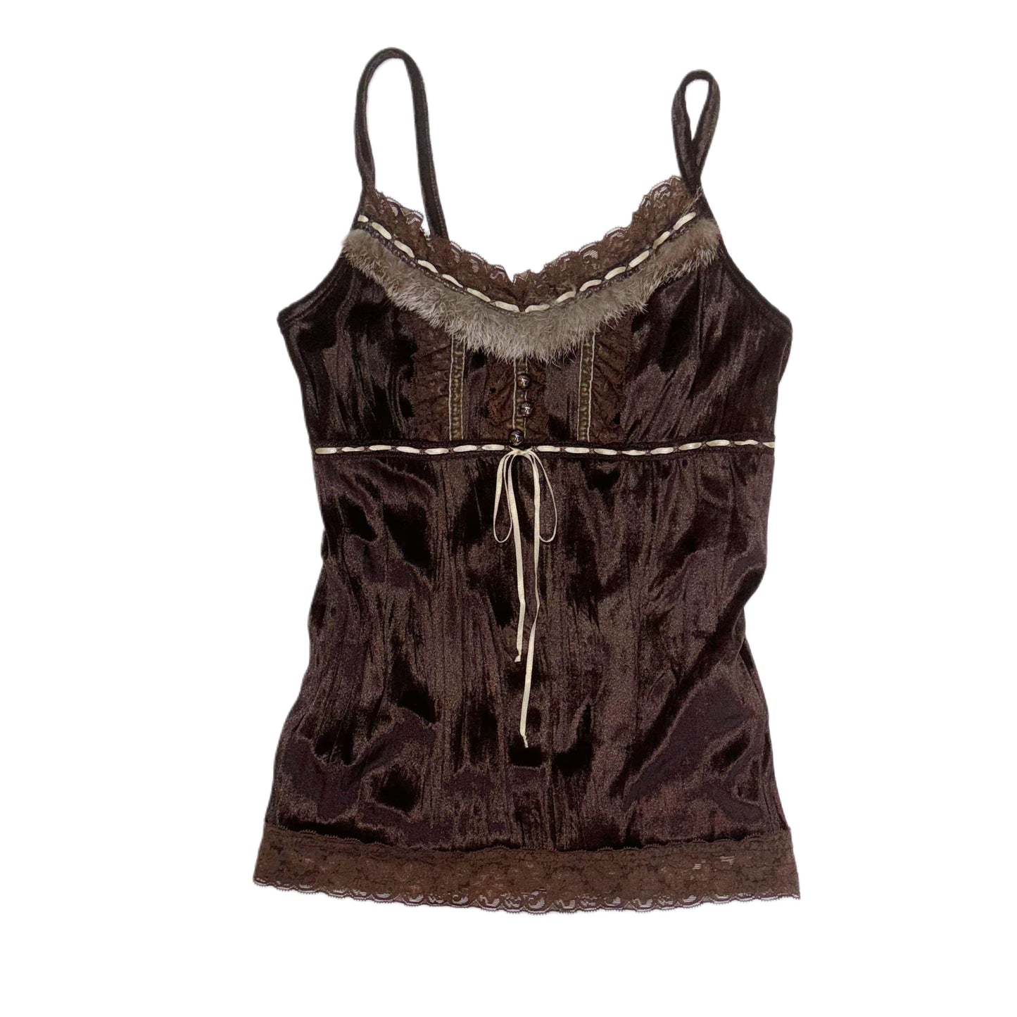 Brown velvet fur trim cami