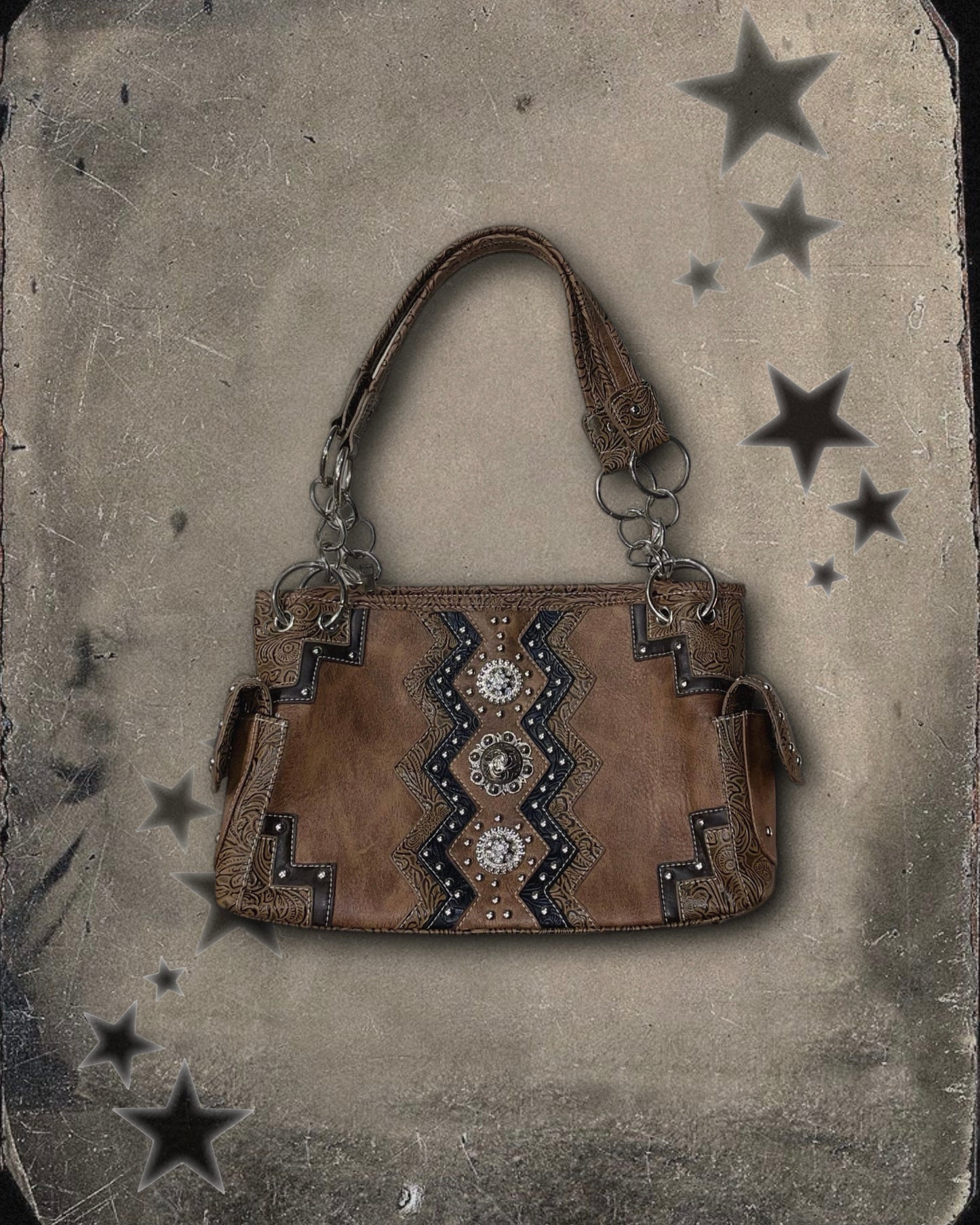 Western brown leather shoulder chains bag