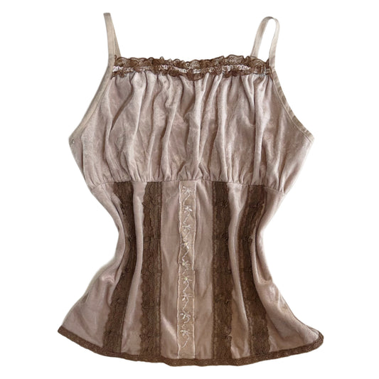Brown velvet embroidered lace cami