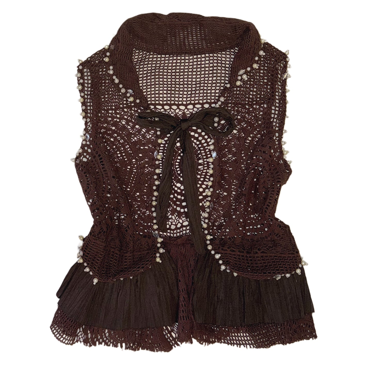Brown pearls knit vest