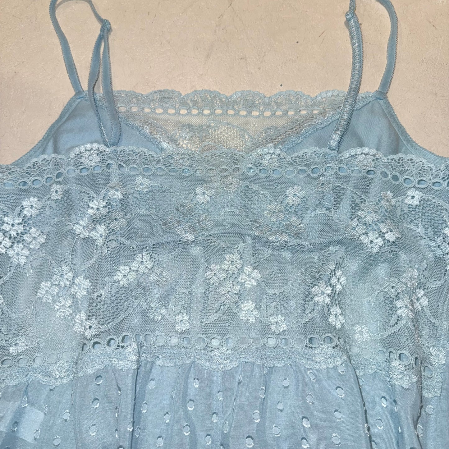 Tiffany blue polka dot lace top