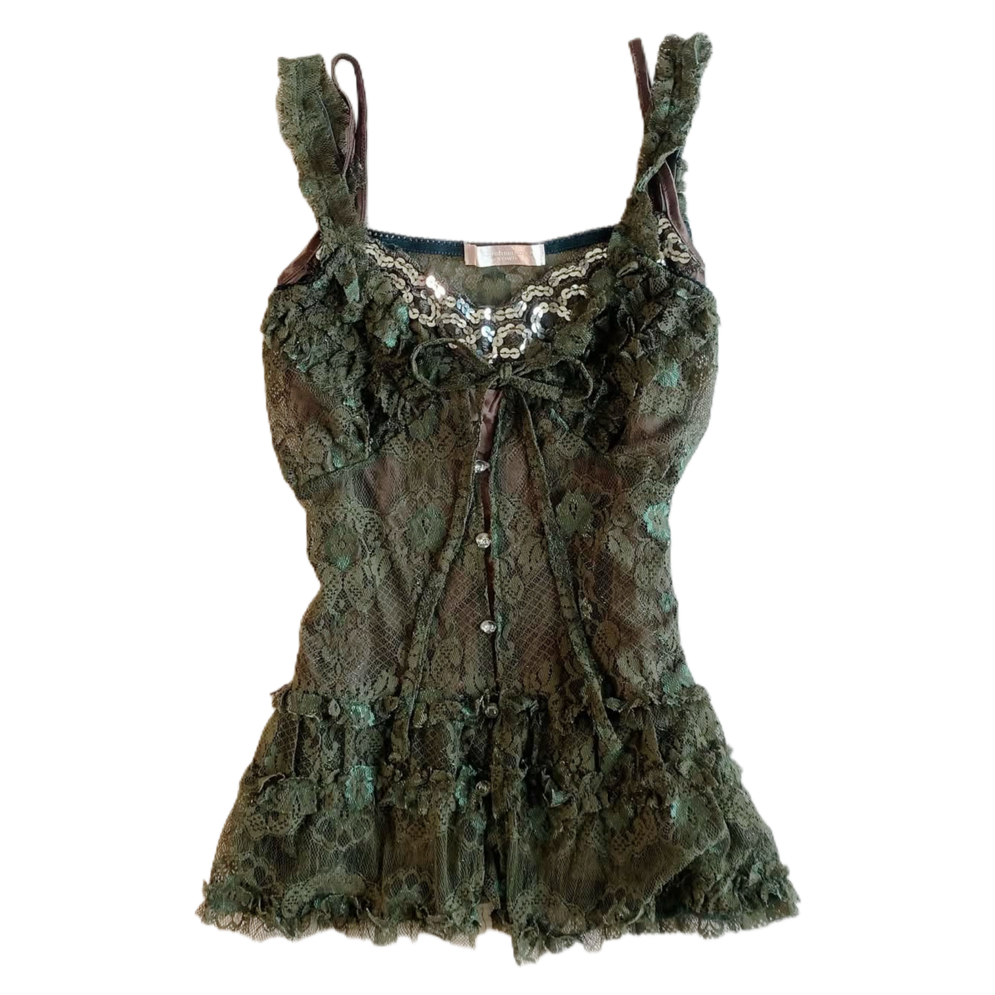 Green embroidered lace tank