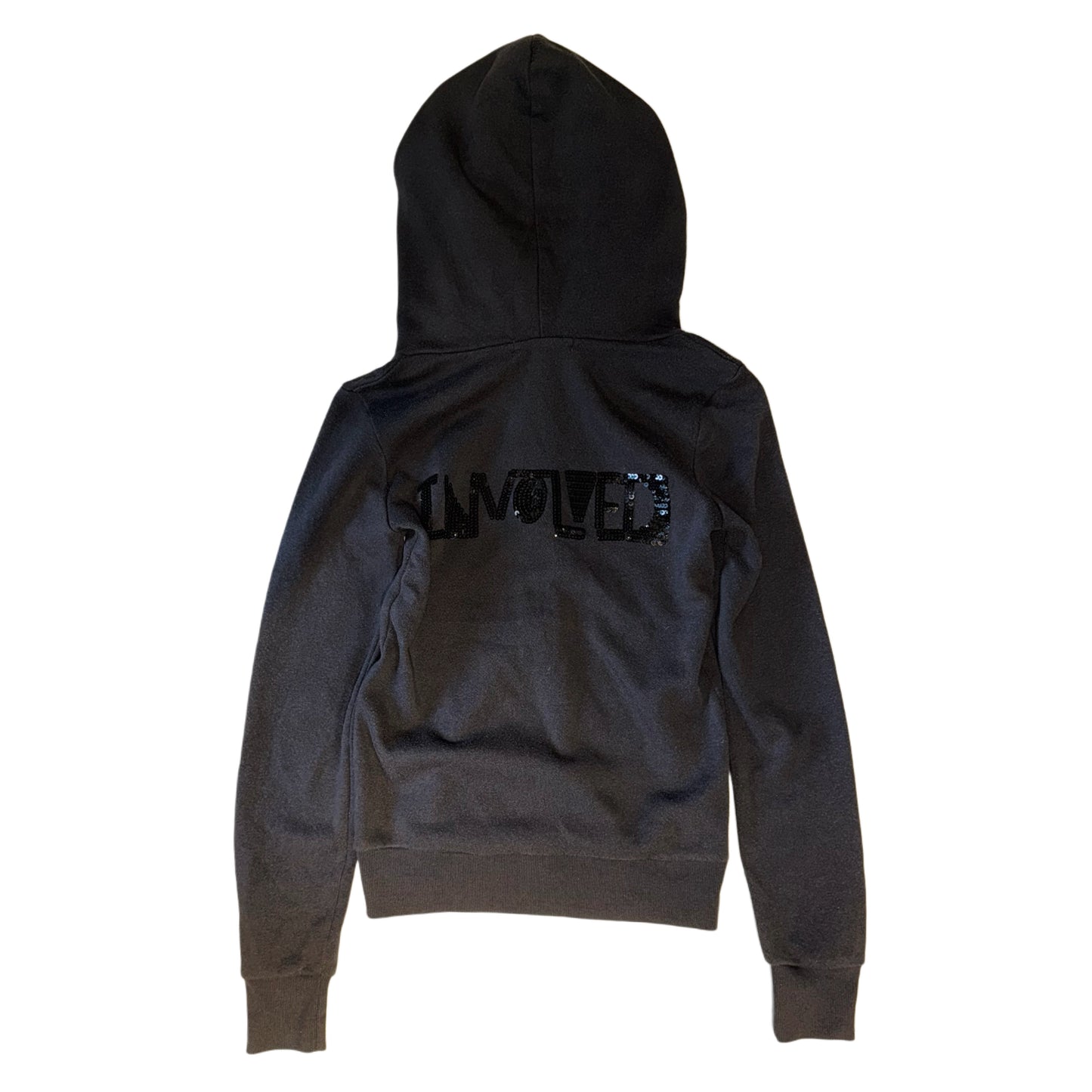 Sword Fish black embroidered zip up furry hoodie