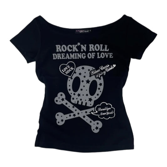 Rock n roll dreaming of love black skull top