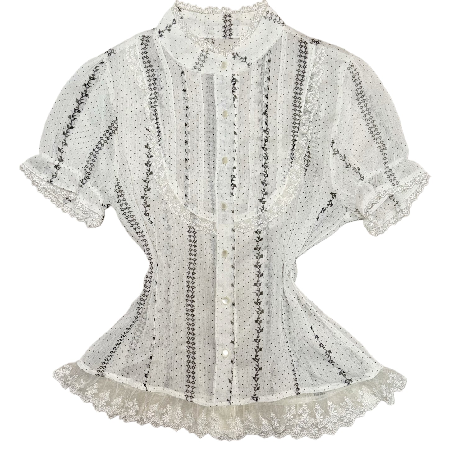 Ivory floral lace mesh shirt