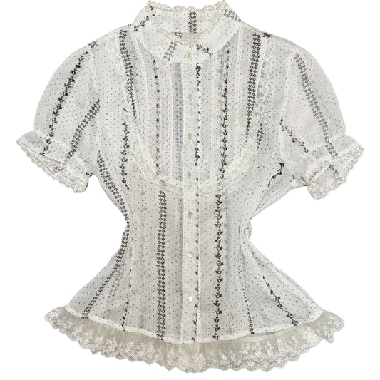 Ivory floral lace mesh shirt