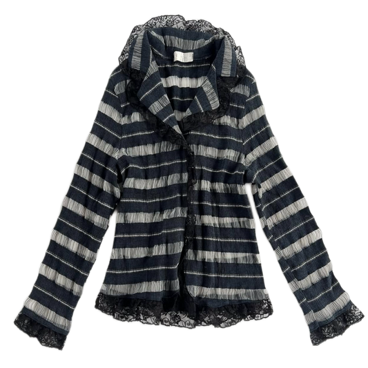 Black lace stripe pleated outer