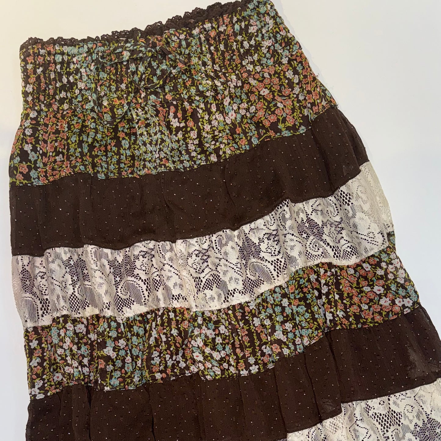 Brown floral lace skirt