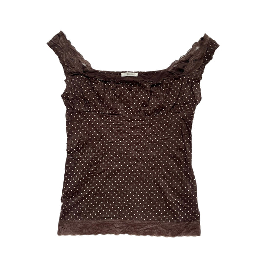 Brown dotted lace top