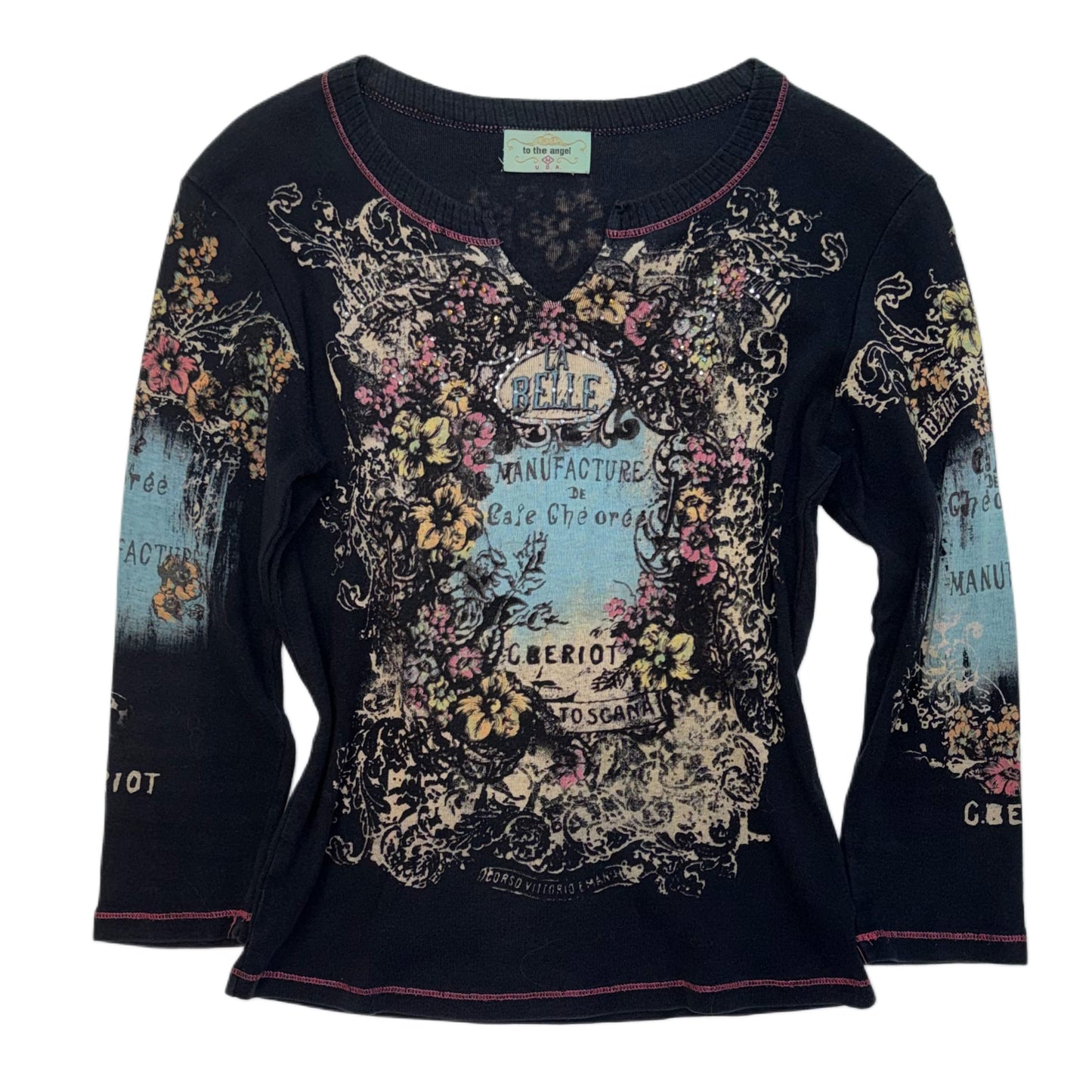 To the angel rhinestone three quarter sleeve