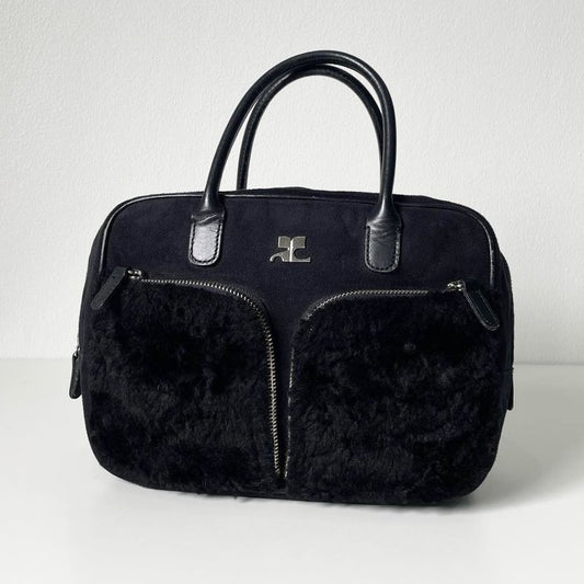 Courreges logo fur suede leather bag