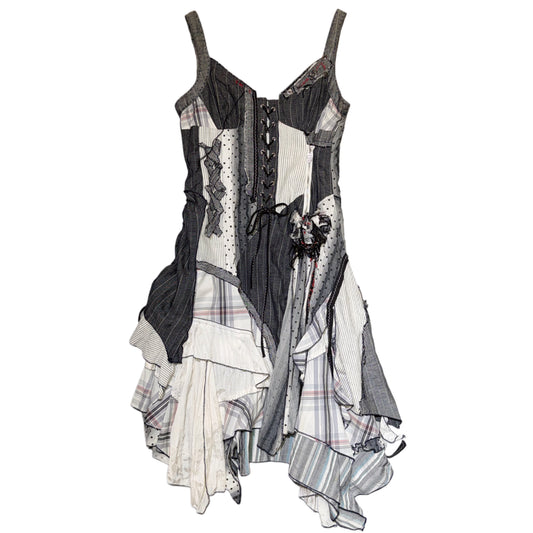Denim patchwork polka dot lace dress