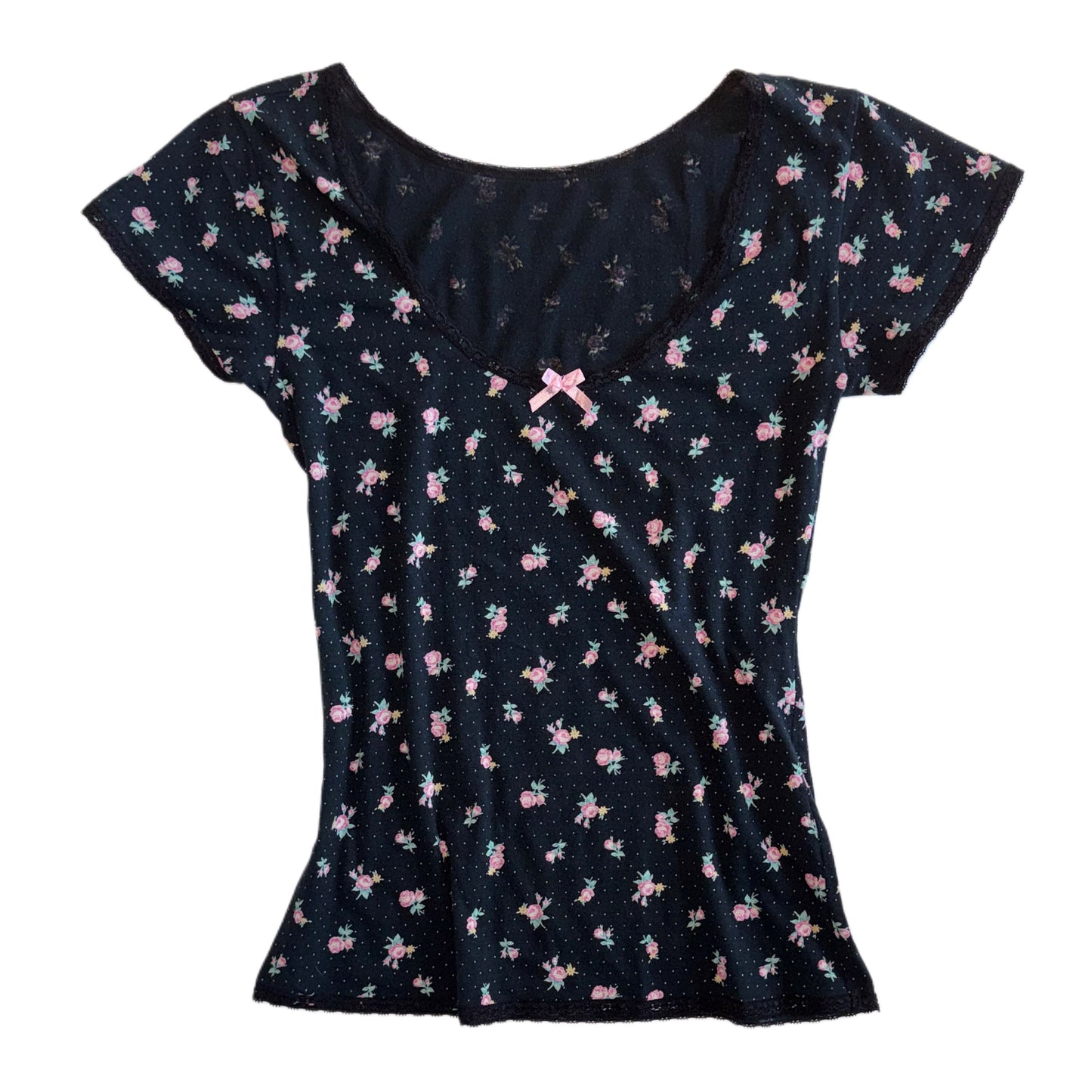 Black floral polka dot top